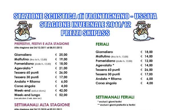 locandina prezzi skipass frontignano di ussita 2011 2012