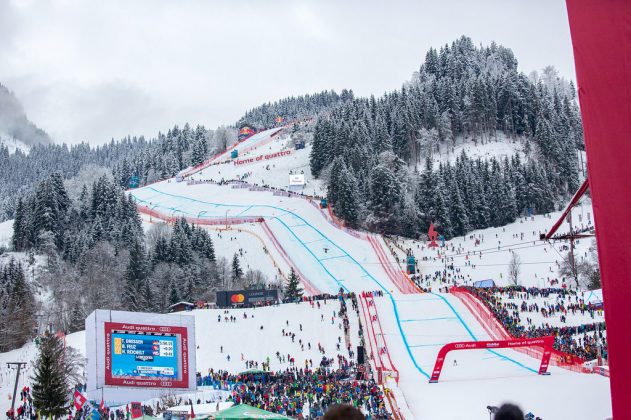 La famosa pista di sci Streif a Kitzbuhel in Austria